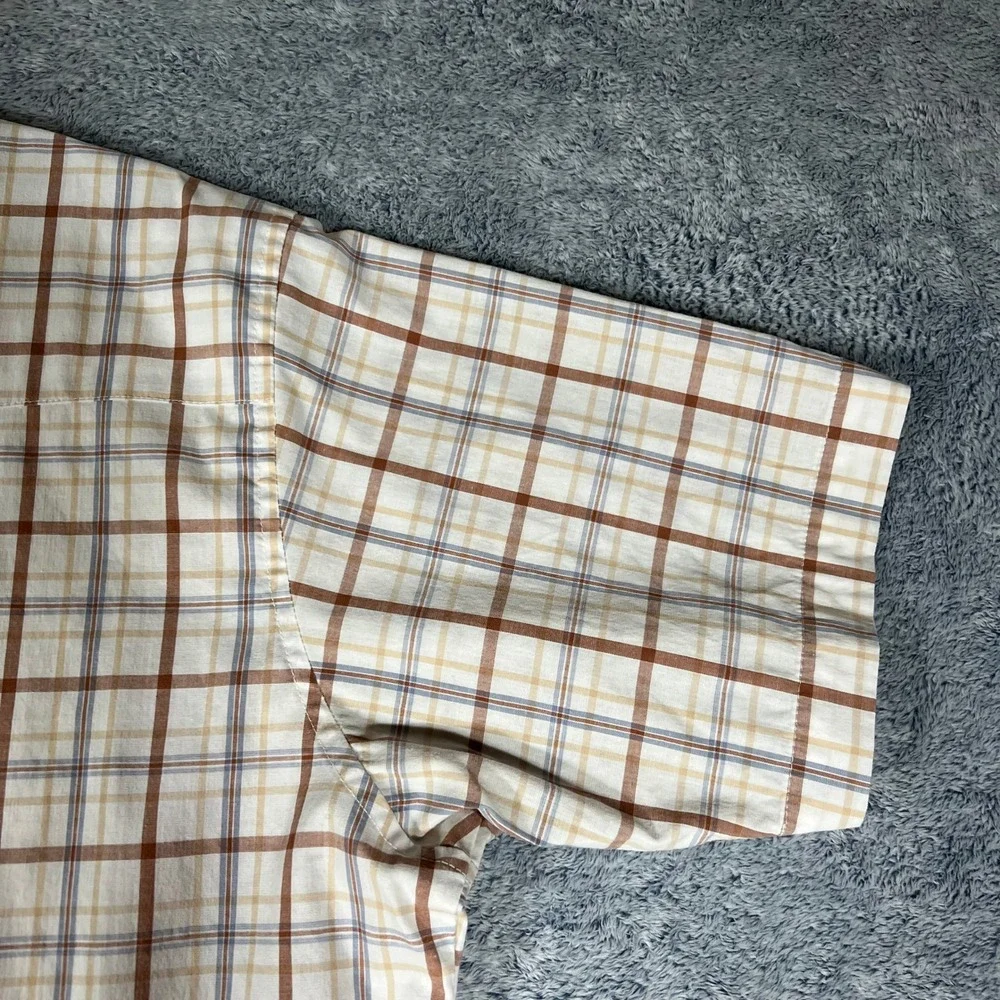 Wrangler Mens XXL Plaid Western Pearl Snap Short Sleeve Shirt Brown Tan‎ Blue